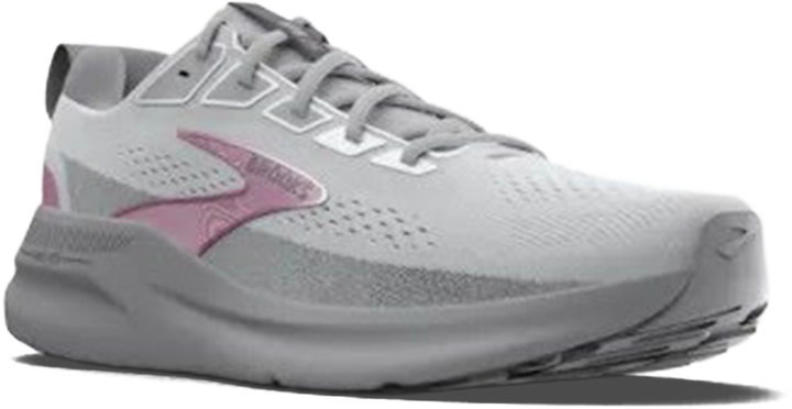 Quarter turn view Women's Brooks Footwear style name Ariel GTS 26 Wide in color Oyster Mushroom/ Alloy/ Pink. Sku: 120444-1D094