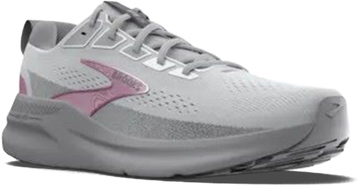 Quarter turn view Women's Brooks Footwear style name Ariel GTS 26 Wide in color Oyster Mushroom/ Alloy/ Pink. Sku: 120444-1D094