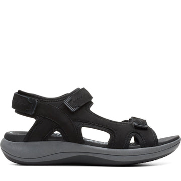 Quarter turn Women's Clarks Footwear style name Mira Free Wide in color Black Nubuck. Sku: 26182075W