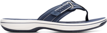 Quarter turn view Women's Clarks Footwear style name Breezey Sun H in color Navy. Sku: 26182352