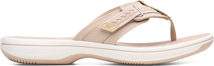 Quarter turn view Women's Clarks Footwear style name Breezey Sun H in color Sand. Sku: 26182354