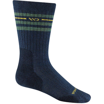 Quarter turn view Men's Wide Open Sock style name Vintage Stripe Cushion Crew in color Denim . Sku: 9002-DENIM
