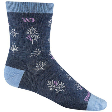 Quarter turn view Women's Wide Open Sock style name Foliage Light Micro Crew in color Denim . Sku: 9503-DENIM